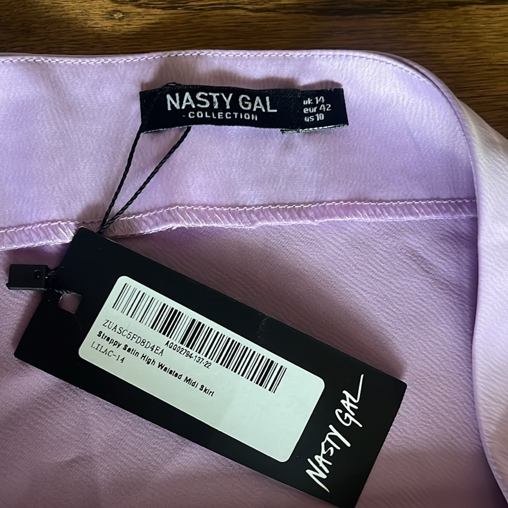 Nasty Gal Lavender Strappy Satin High Waisted Midi Skirt New With Tag Size 10 - Picture 7 of 11